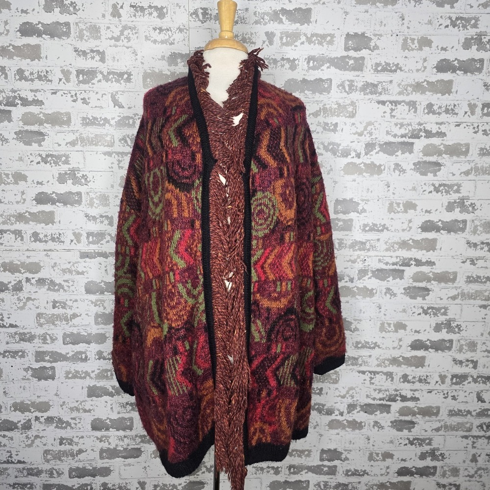 Vintage Tony Lambert Cardigan Sweater Open Long Sleeve‎ Boho Hippie Fringed Sz L